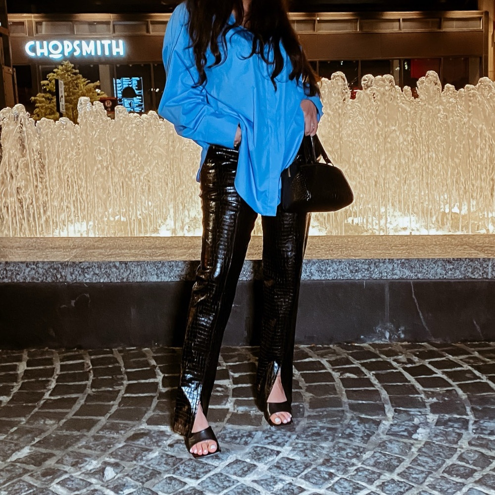 Textured faux leather pants